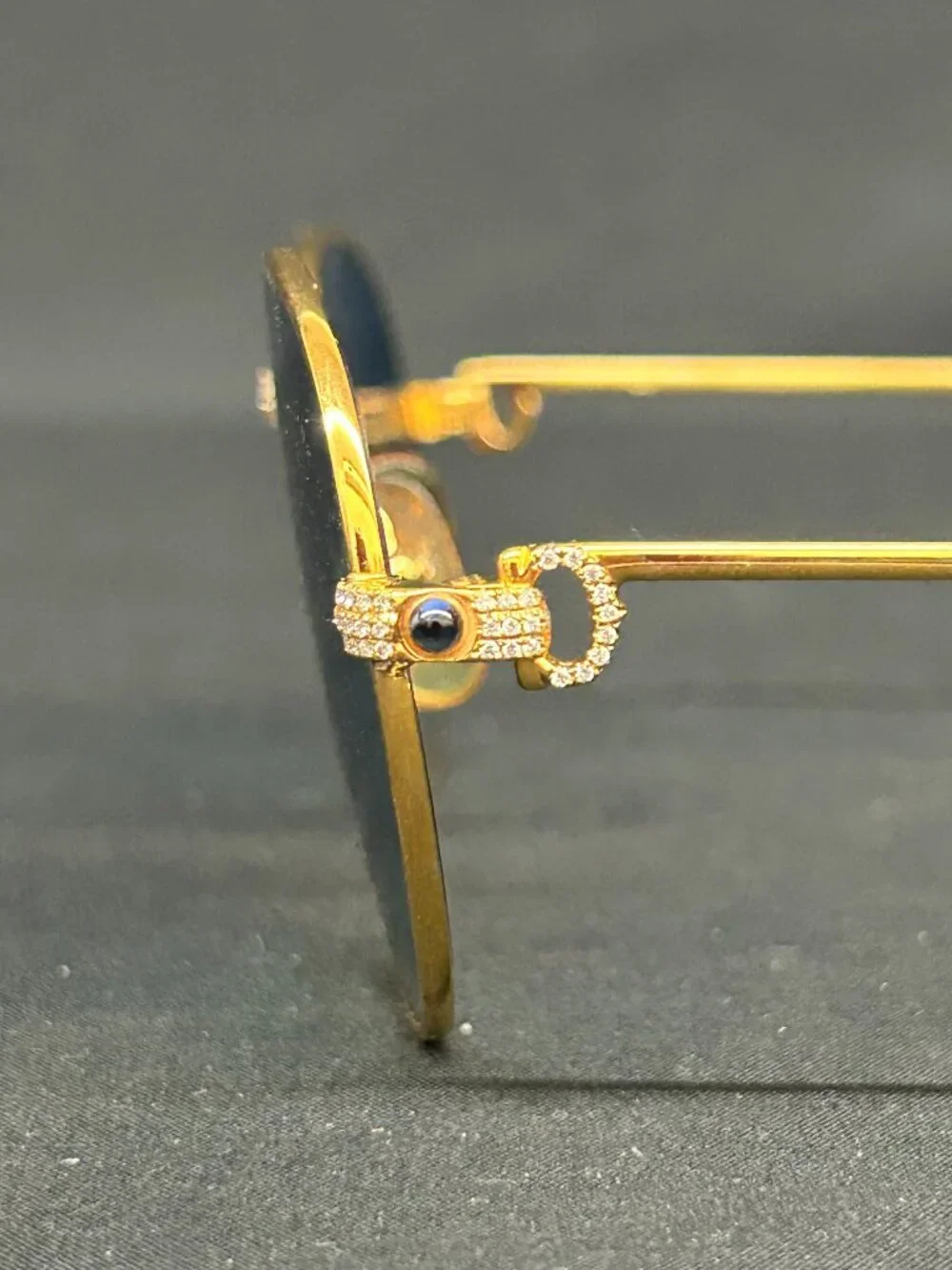 Vintage Cartier Sapphire 55 Gold with Custom Diamond Frames Glasses Sunglasses